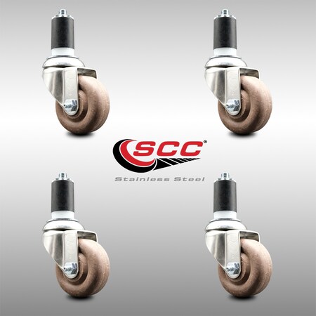 Service Caster 3 Inch 316SS High Temp Glass Filled Nylon 1-5/8 Inch Expanding Stem Caster Set SCC-SS316EX20S314-GFNSHT-158-4